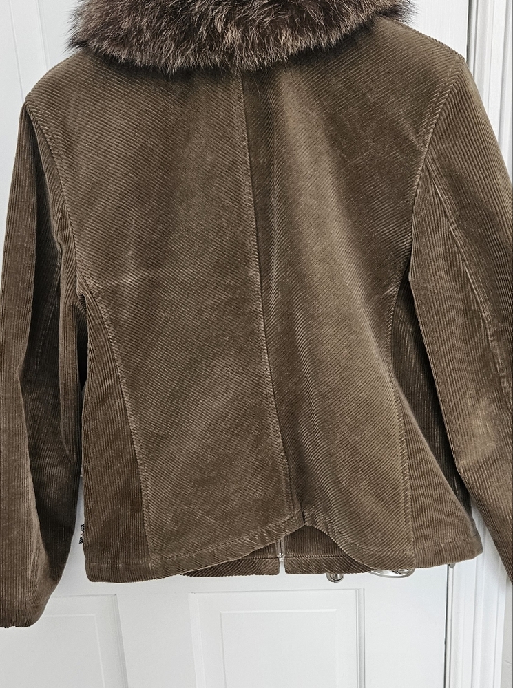 Brown Corduroy Jacket with Faux Fur Collar